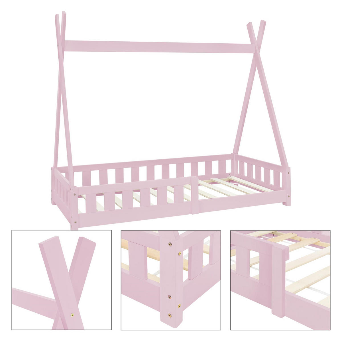 KINDERBETT Tipi 80x160 cm Rosa - Pink, Holz (80/160cm) - ML-DESIGN