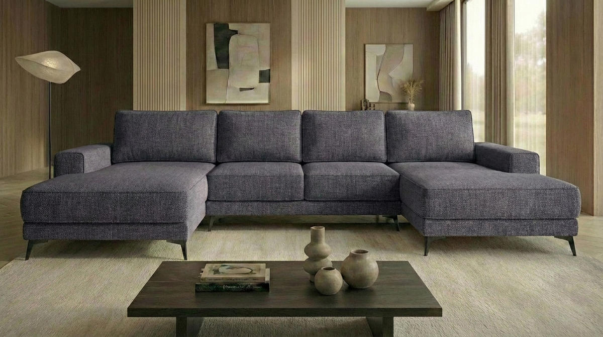 ECKSOFA VALTOR 320 cm x 185 cm – Stoff: SAWANA Pfeffer 5 Farbe: Dunkelgrau - Dunkelgrau, Textil (320/185cm) - A&J MöbelLand