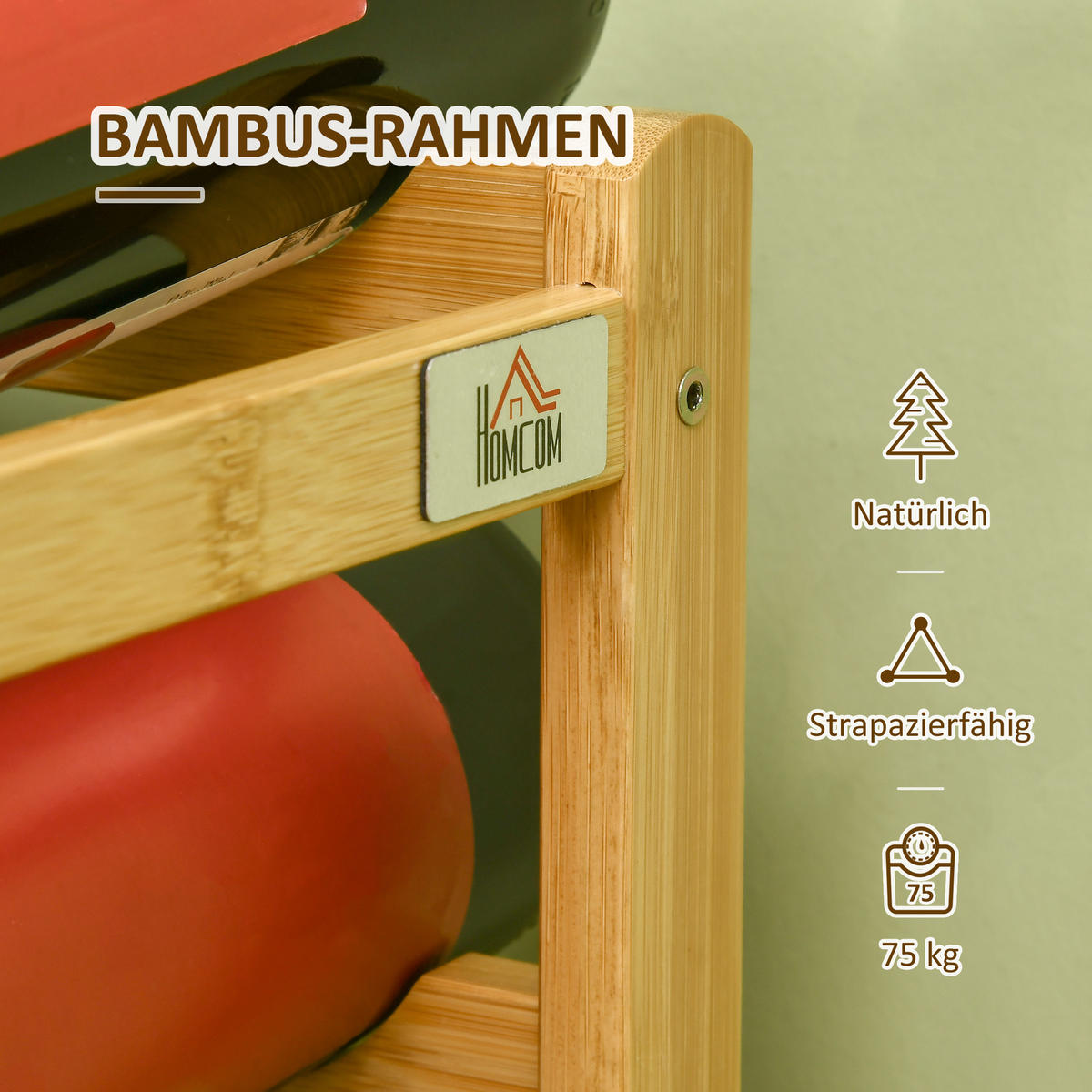 WEINREGAL, Bambus, Naturholz - Naturfarben, Naturmaterialien (23.5/38/43cm) - HOMCOM
