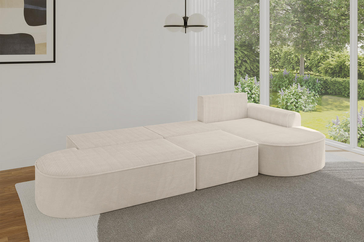 ECKSOFA mit Schlaffunktion Ottomane RECHTS MARI L2-S 368X167X85 Beige Cord - Schwarz/Cappuccino, Holzwerkstoff/Kunststoff (167/368cm) - ALTDECOR