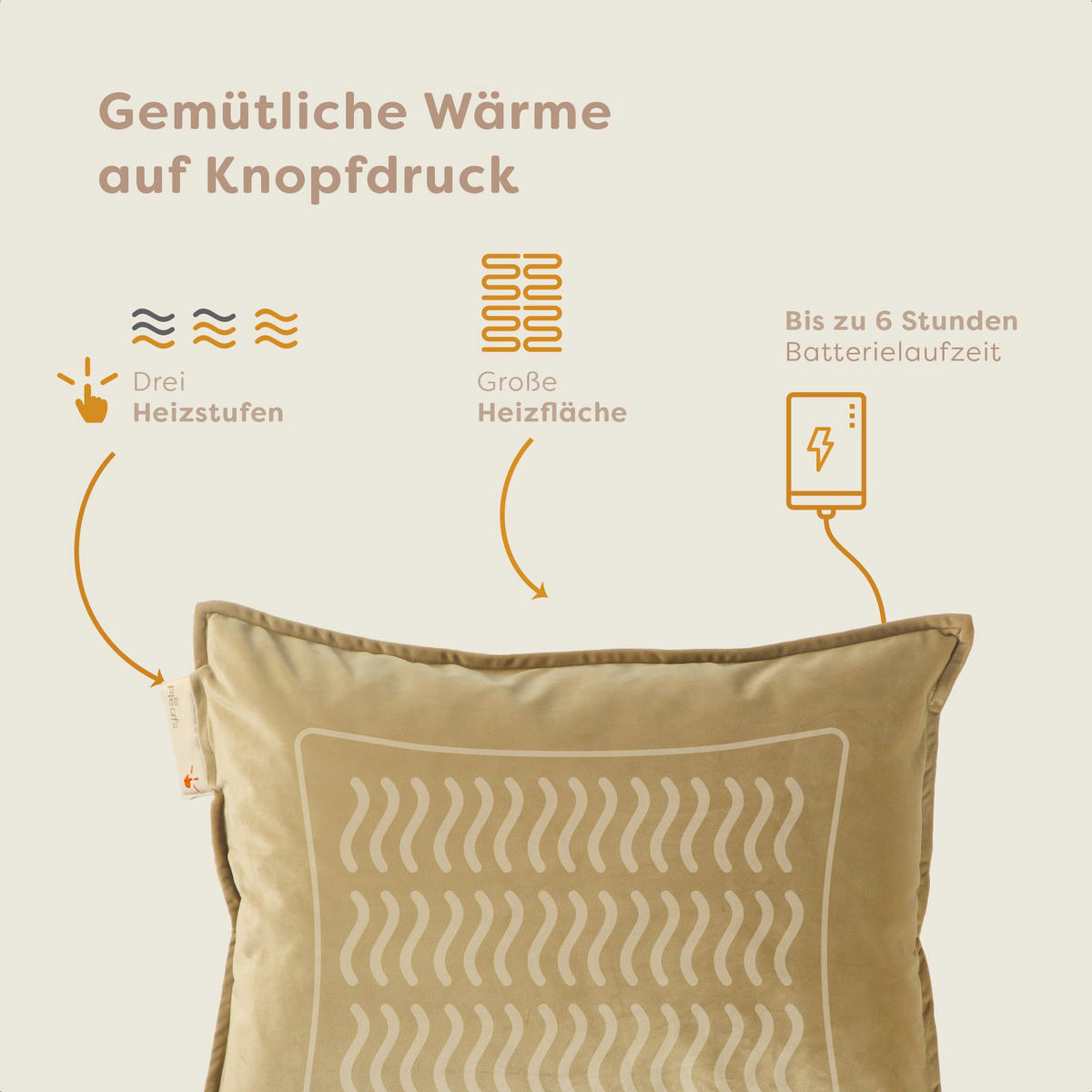 HEIZKISSEN Plush 45x60cm Crewel Tan - Beige, Textil (45/60cm) - Pleafs