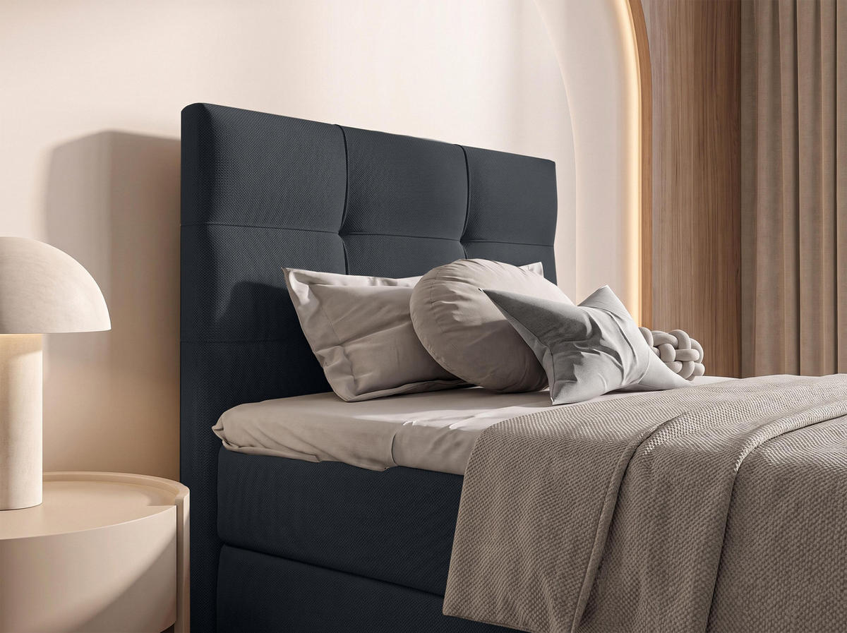 BOXBETT DEFNE 100x200 cm mit Fußteil und Matratze - Schwarz + TOPPER - Schwarz, Holz/Holzwerkstoff (100/200cm) - AX Living