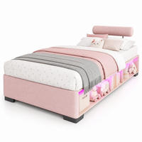 KINDER-POLSTERBETT 90x200 cm in Rosa mit LED-Seitenregal und offenem Stauraum - Pink, Textil (90/200cm) - IVMEU