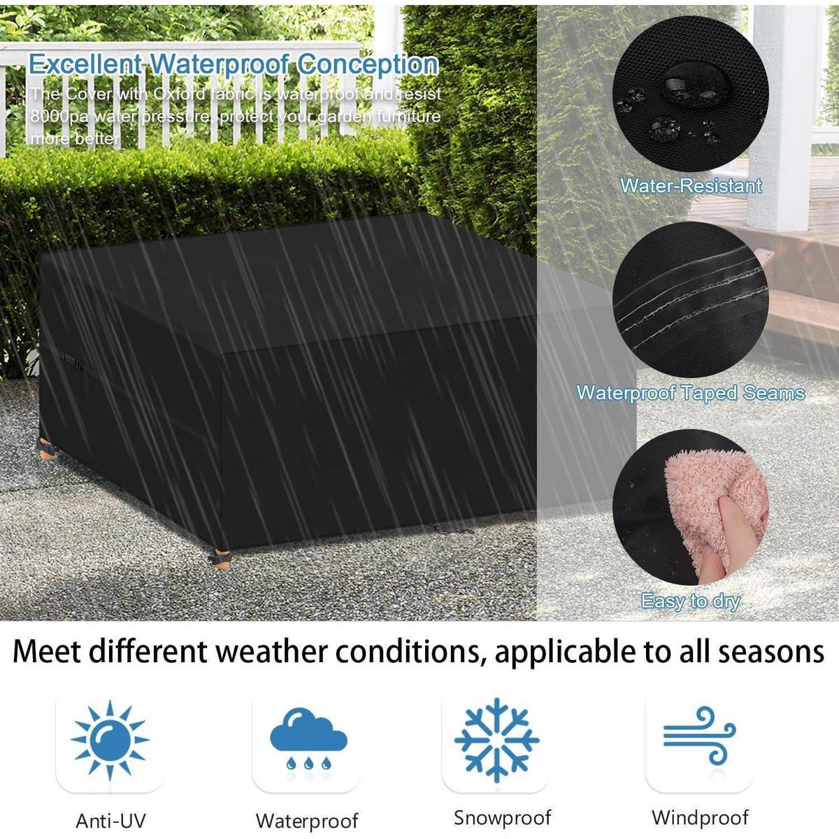 SCHUTZHÜLLE Gartenmöbel 240 x 180 x 75 cm wasserdicht 420D Oxford - Schwarz, Textil (75/75/75cm)