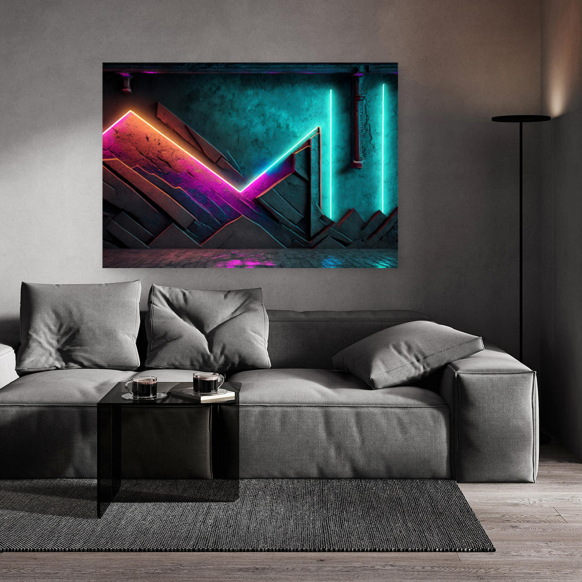 WANDBILD neon futuristische abstrakt - Blau, Textil (60/40cm) - Feeby