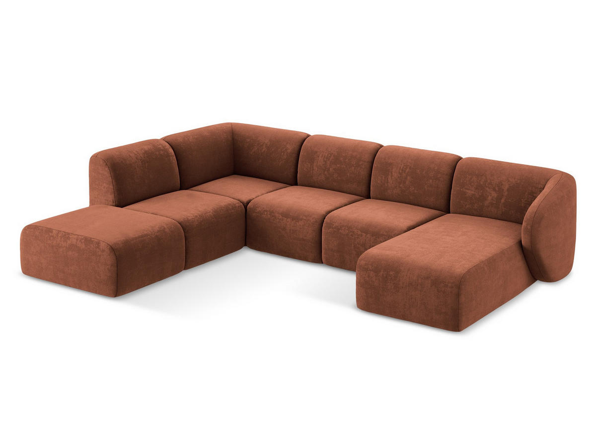 ECKSOFA Rechts Chenille Stoff Orange - Terracotta/Schwarz, Holzwerkstoff/Kunststoff (178/166cm) - Makamii