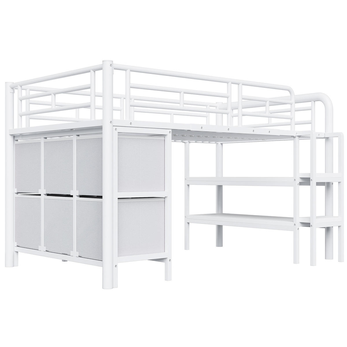 HOCHBETT 90/200 cm in Weiß mit Schubladen, Regal und breiten Stufen - Weiß, Holzwerkstoff/Metall (90/200cm) - CHICFURN