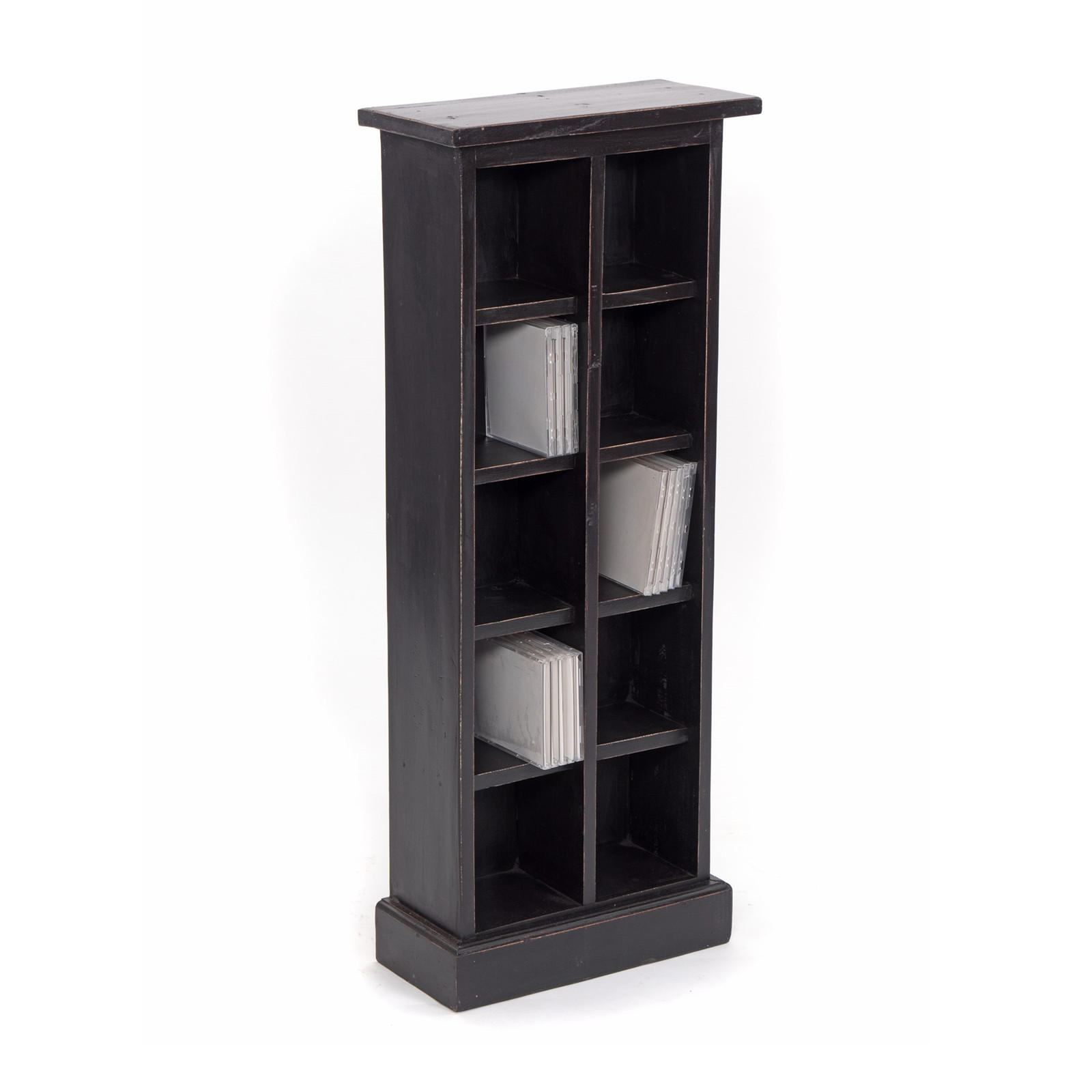 CD & BÜCHERREGAL NATURE Recyclingholz massiv, mit 10 Fächern 09 voodoo - schwarz - Schwarz, Holz (36/94/17cm) - DESIGN DELIGHTS