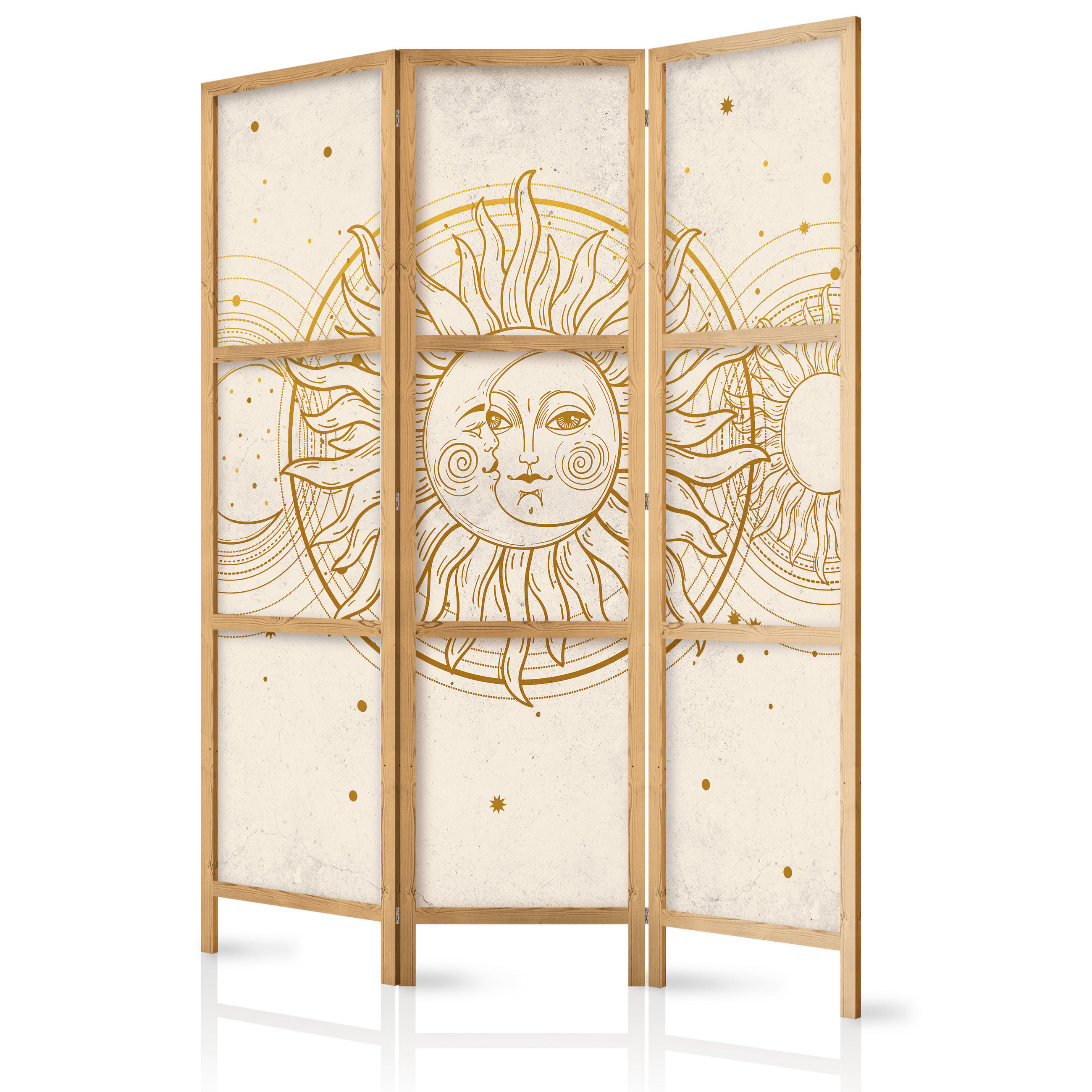 PARAVENT Japanischer 3-tlg 135x172 cm Monde Und Sterne - Beige, Holz/Textil (135/172/3cm) - Muralo