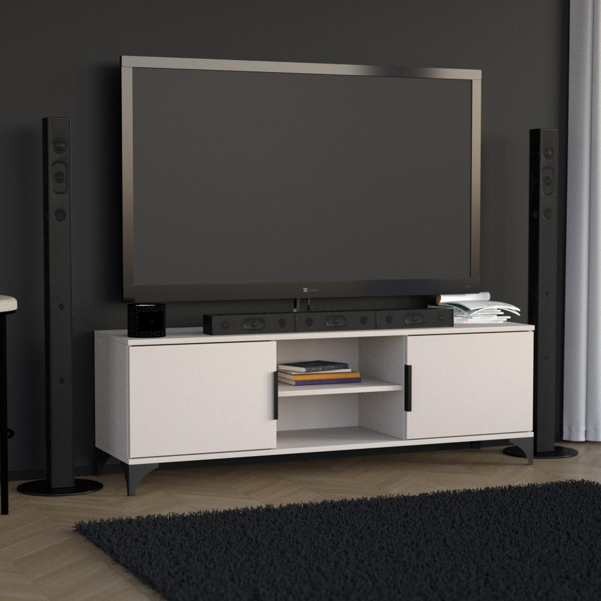 LOWBOARD Home mit 2 Türen, mit Griffen, Kaschmir - Kaschmir/Schwarz, Holzwerkstoff (150/50/40cm) - Beautysofa