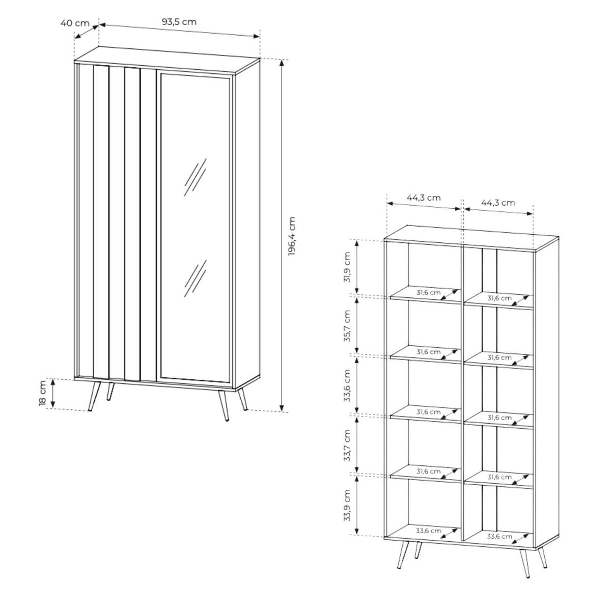 VITRINE: Dunin-Eiche, 93,5 x 196,4 x 40 cm - Eichefarben, Holzwerkstoff (93.5/196.4/40cm) - 3XE LIVING