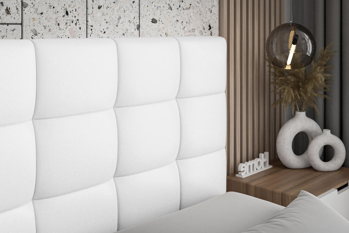 BOXSPRINGBETT BRUGO KING - 140 x 200 - H3/H4 - Weiß Hochglanz - Weiß Hochglanz, Holzwerkstoff (140/200cm) - ALTDECOR