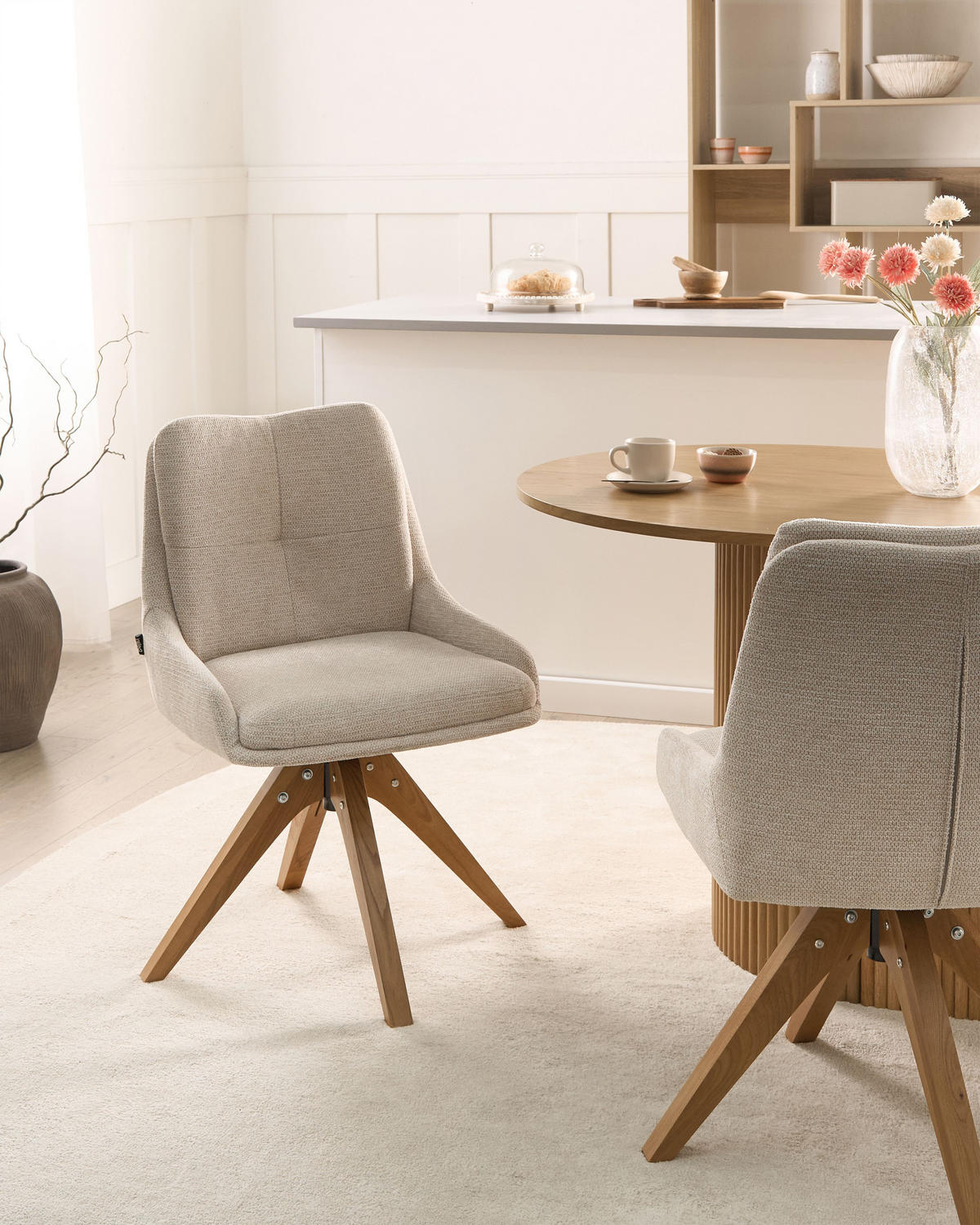 ESSZIMMERSTUHL 2er Set drehbar Stoff Hellbeige Dorris - Beige, Textil (64/86/66cm) - Beliani
