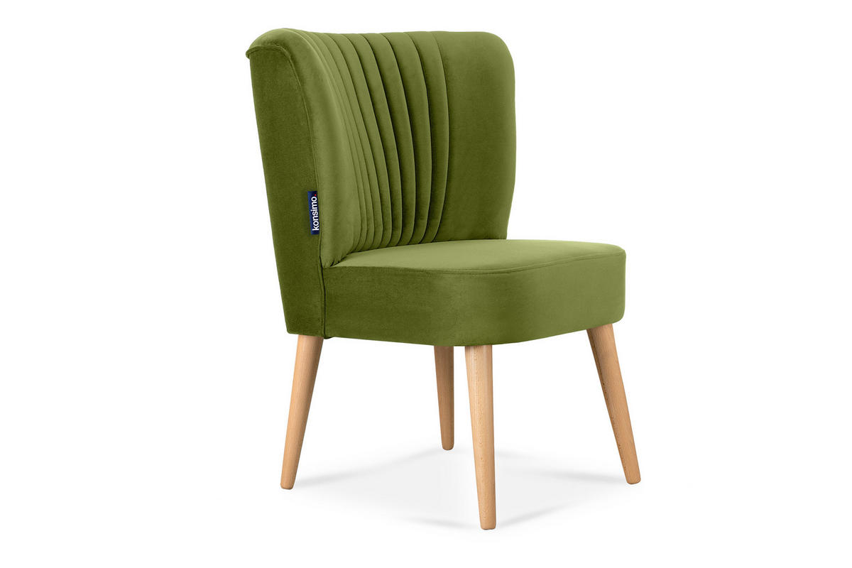 COCKTAILSESSEL DUCO auf hohen Beinen, Olive/Buche - Buchefarben/Olivgrün, Holz/Textil (63/89/65cm) - KONSIMO®