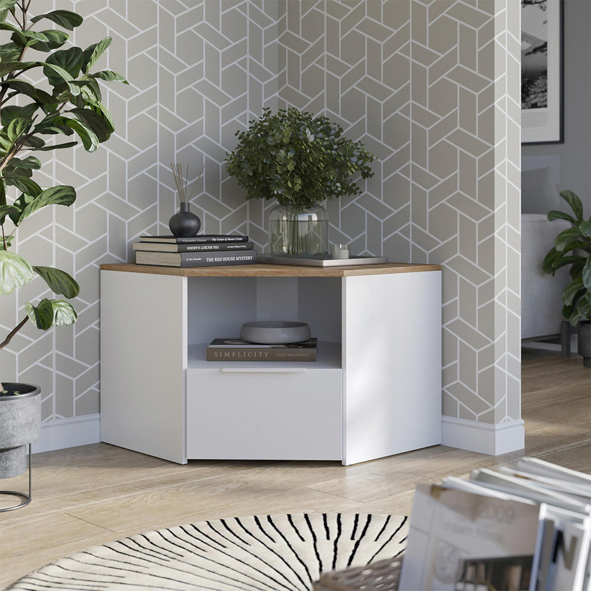 NÍZKÝ NÁBYTEK POD TELEVIZI Wido Bílá/Sonoma - bílá, kompozitní dřevo (68/50/68cm) - Vicco