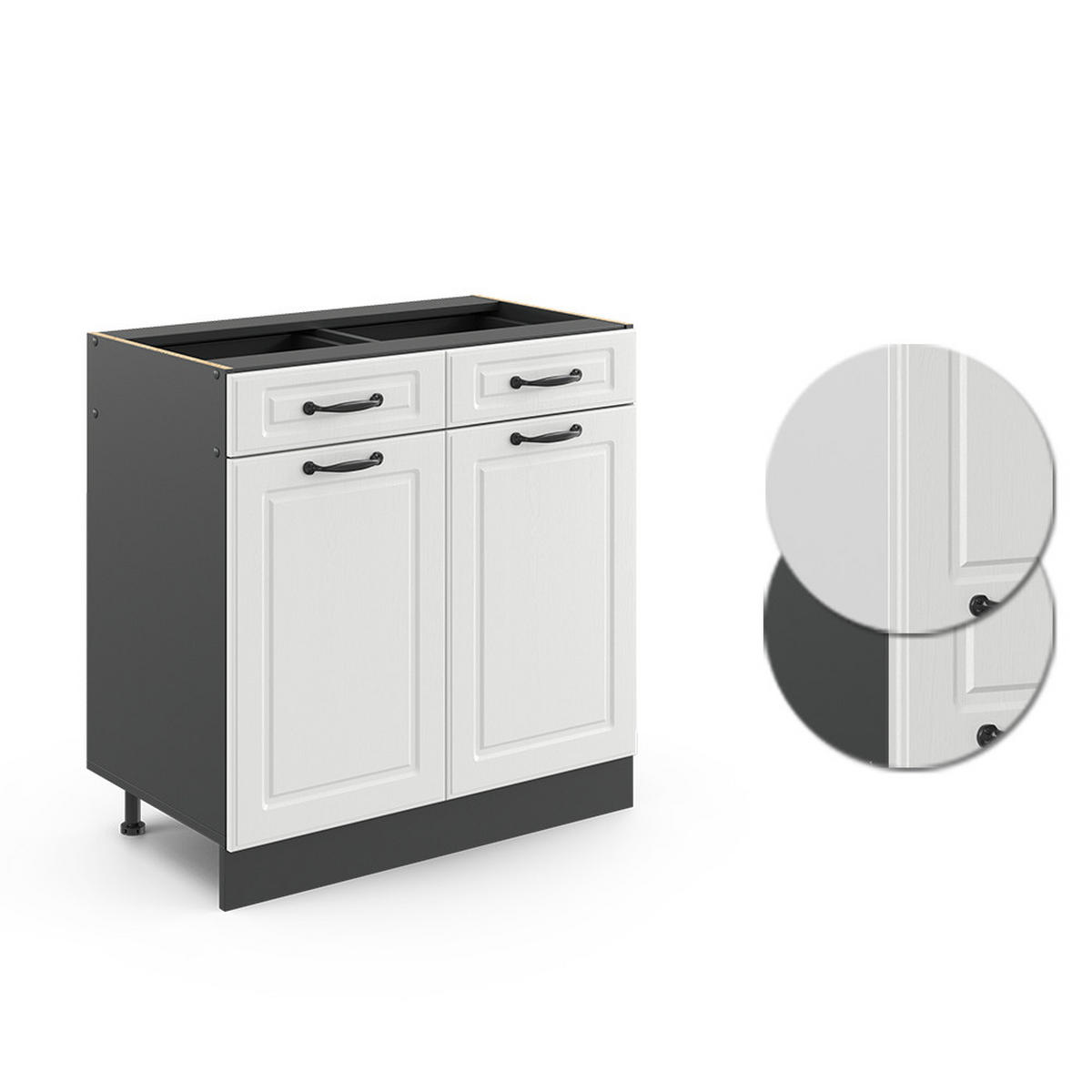 KÜCHENUNTERSCHRANK R-Line Weiß Landhaus 80 cm, AP Anthrazit - Anthrazit/Weiß, Holzwerkstoff (80/81.6/60cm) - Vicco