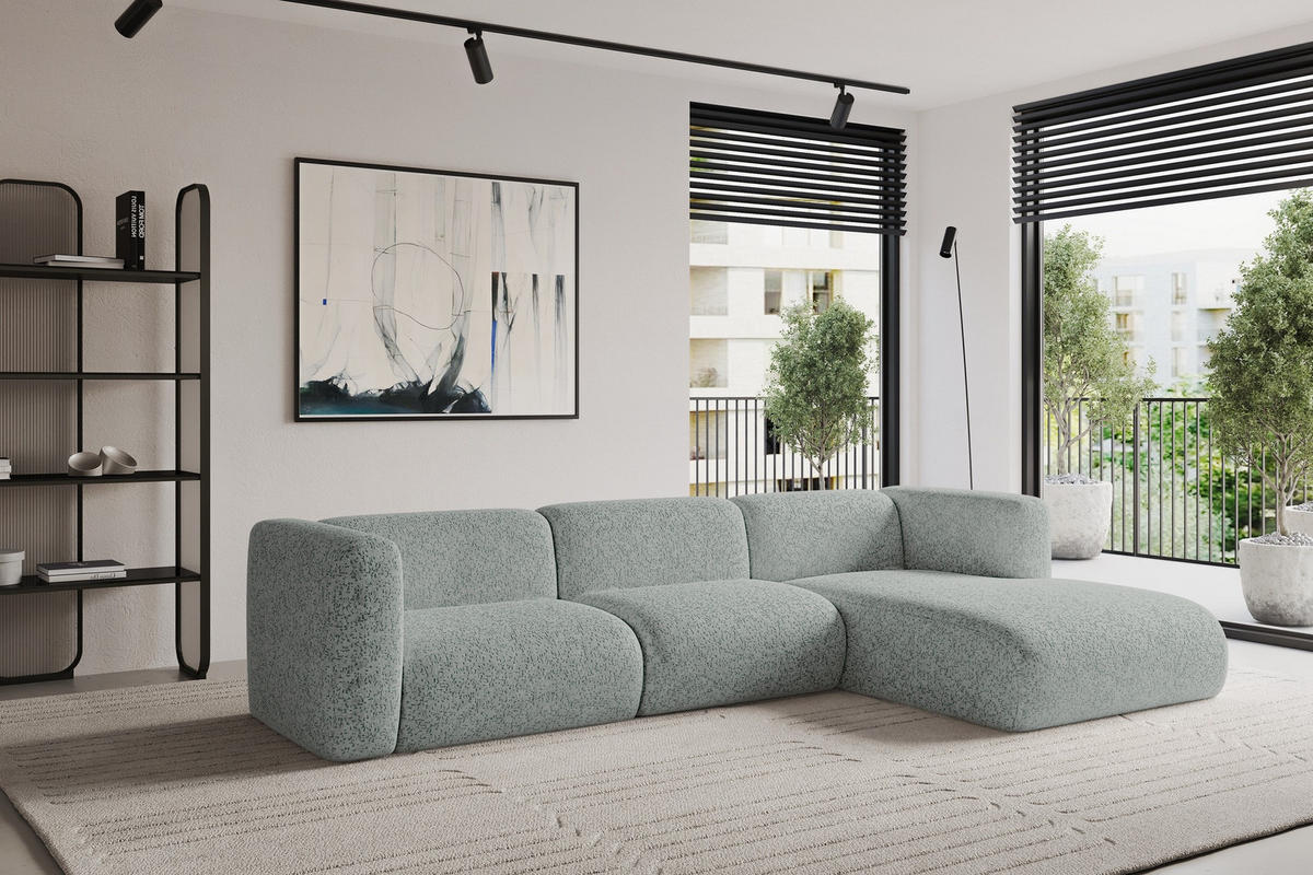 ECKSOFA Ottomane Rechts MIRA-L2 318x179x89 Grün Velours - Schwarz/Hellgrün, Holzwerkstoff/Kunststoff (318/179cm) - ALTDECOR