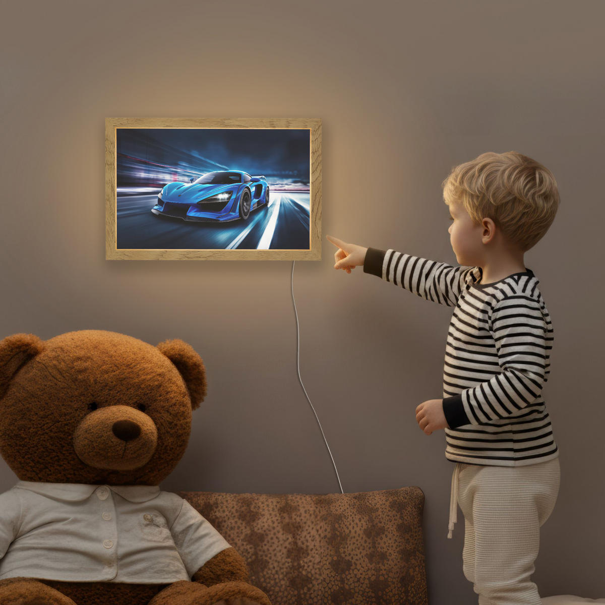 NACHTTISCHLAMPE Auto - Blau - Jungen - Kind 30x20 cm - Blau, Holzwerkstoff (8/30/20cm)