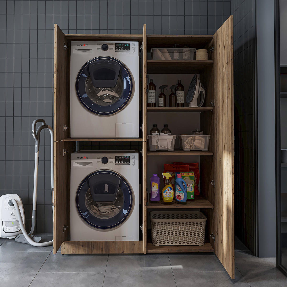 WASCHMASCHINENSCHRANK DORA-II 130cm Breit, 186cm Hoch - Eichefarben, Holzwerkstoff (130/186/73.8cm)