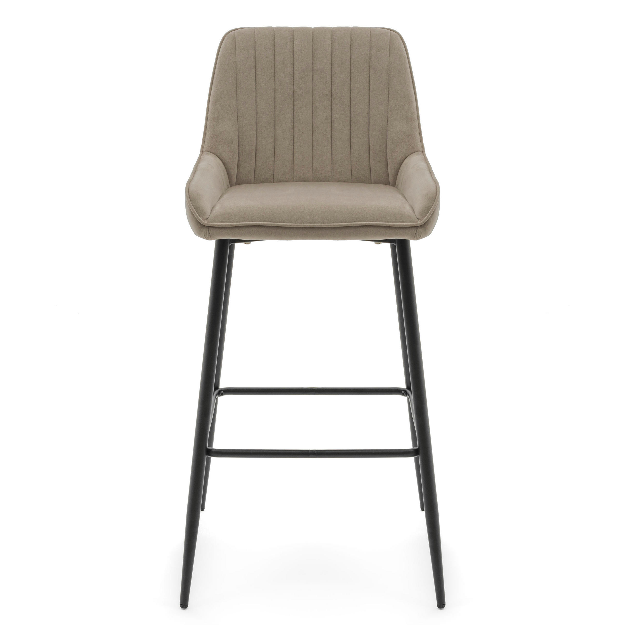 BARHOCKER PASSO gepolstert mit Steppung - dunkelbeige - Samt Velours - Beige/Schwarz, Metall (50/95/55cm) - NEW HOME