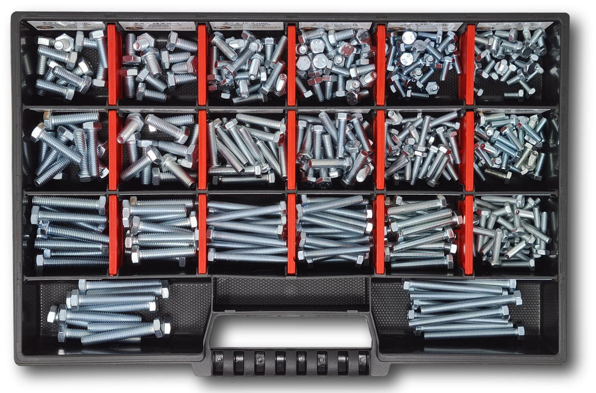 SECHSKANTSCHRAUBEN Sortiment M4-M5-M6 // 8mm-50mm 350 tlg. Schraubenbox DIN 933/ISO 4762 - Zinkfarben, Metall (3.5cm) - Schraubenbox24