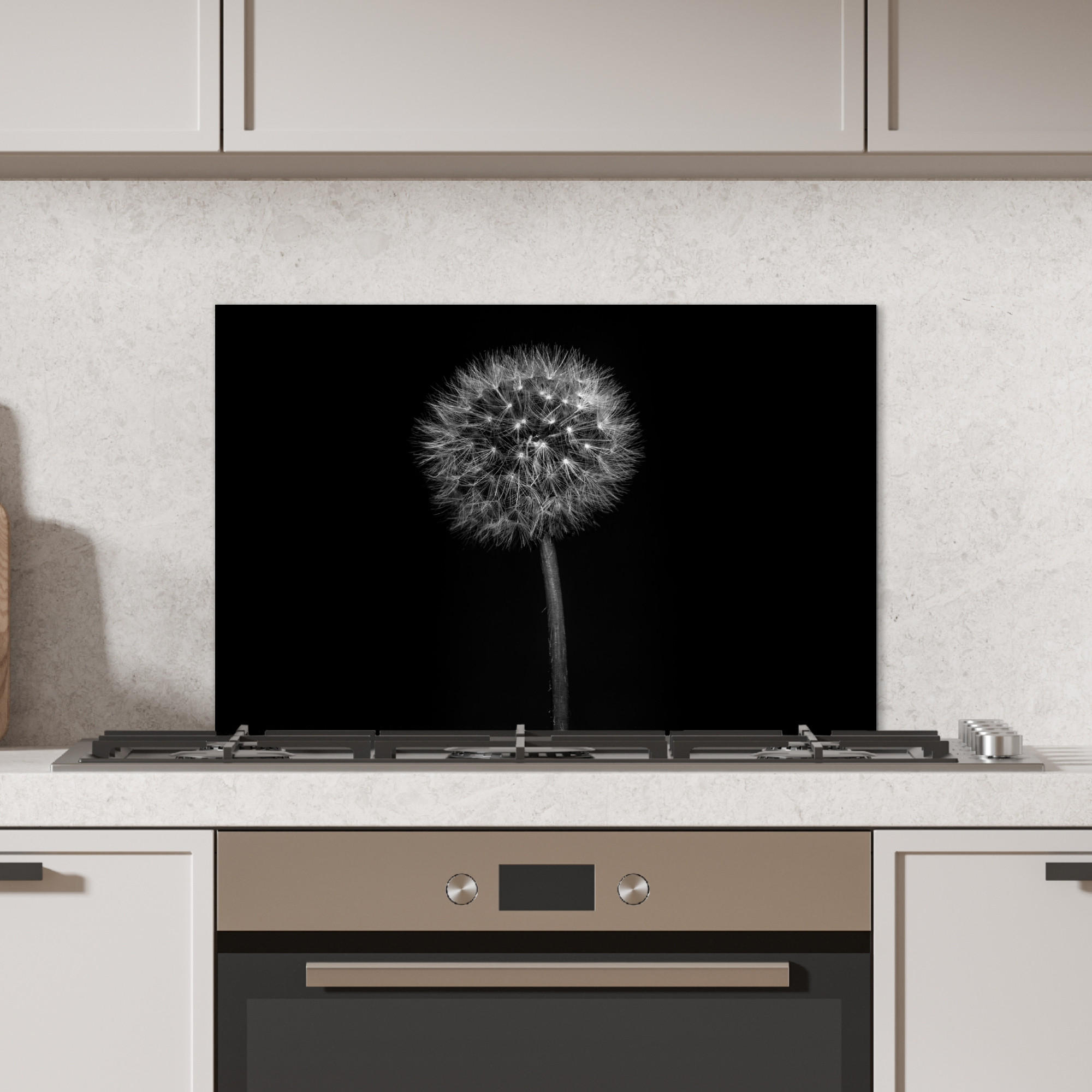 SPRITZSCHUTZ KÜCHE Löwenzahn - Schwarz - Floral - Botanisch 70x50 cm - Grau, Metall (70/0.3/50cm) - MuchoWow