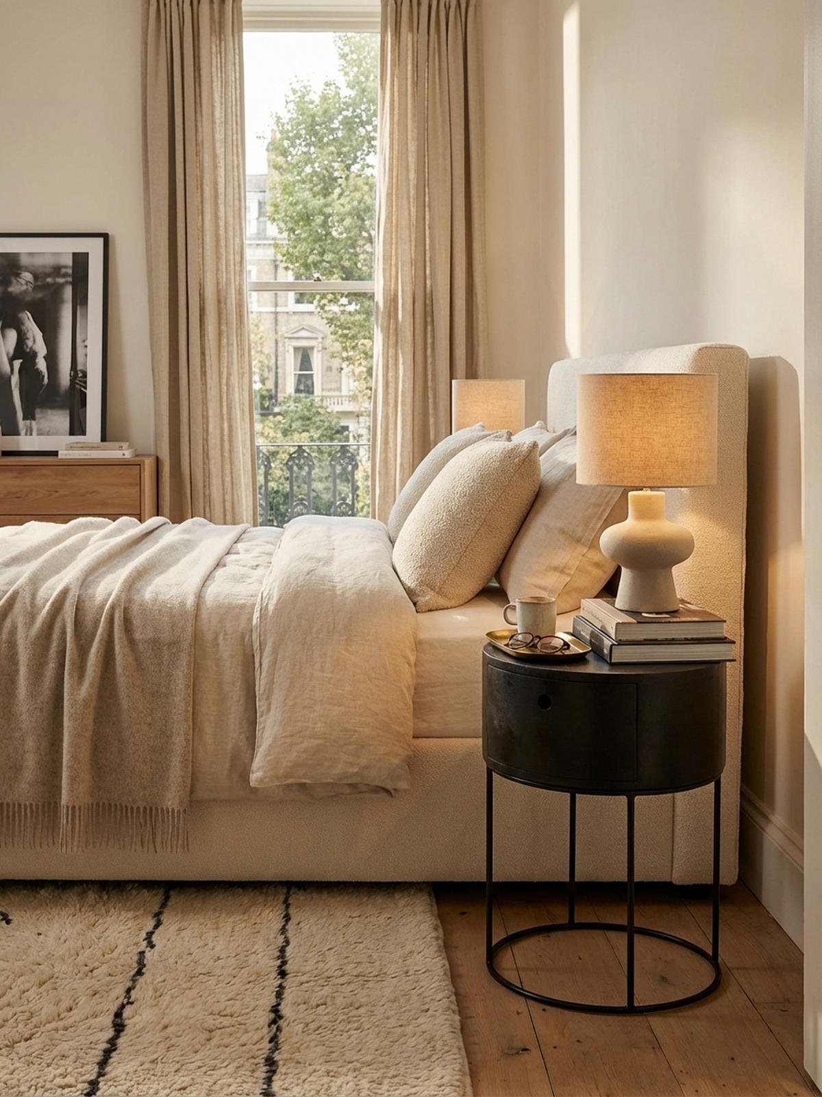 NACHTKONSOLE Massivholz mit Schublade rund Modern Schwarz - Schwarz, Holz/Metall (40/60/40cm) - KADIMA DESIGN