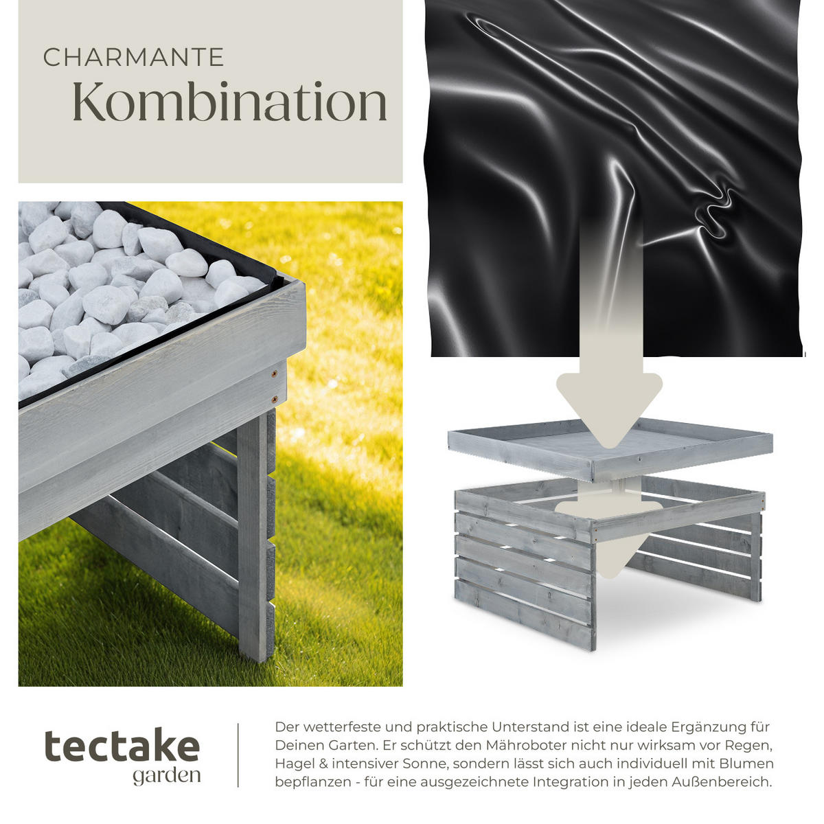 RASENMÄHER-ROBOTER-GARAGE Hortus, 84 x 78 x 46 cm, grau - Grau, Holz (84/46/78cm) - tectake