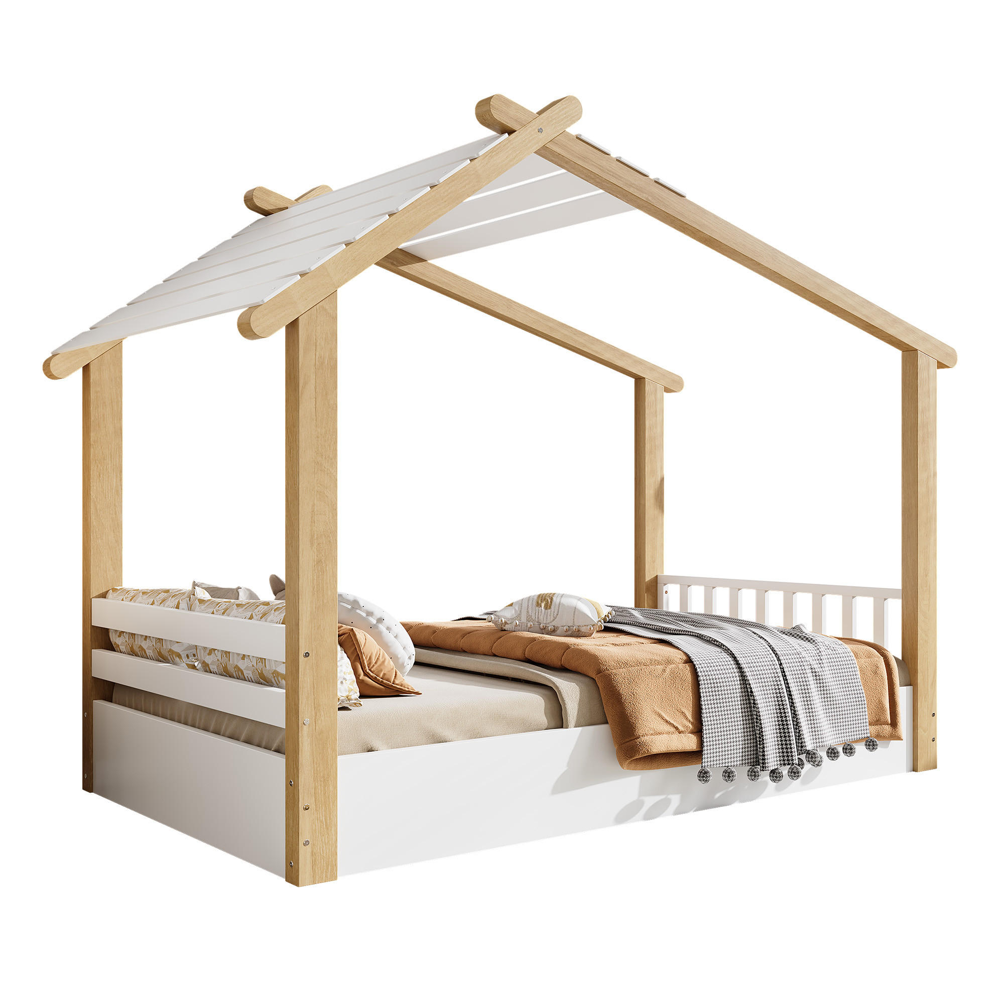 KINDERBETT 90x190 cm Hausdesign Holz - Weiß, Holz (90/190cm) - LEBENLANG