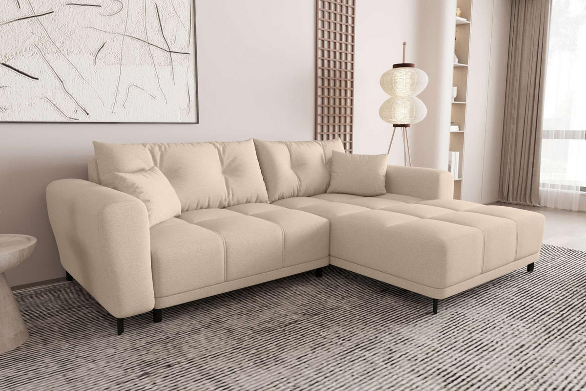 ECKSOFA Massimo Strukturstoff Beige inkl. Schlaffunktion Rechts - Beige/Schwarz, Textil/Metall (246/177cm) - 99rooms