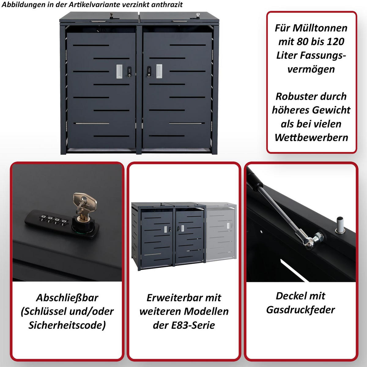 MÜLLTONNENVERKLEIDUNG 2ER Anthrazit - Anthrazit, Metall (115/103/63cm) - MCW