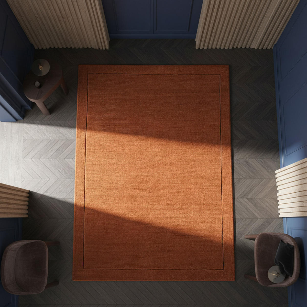 TEPPICH Schurwolle handgewebt mit Bordüre modern STOW, Terrakotta 120x170 cm - Orange, Textil (120/170cm) - KADIMA DESIGN