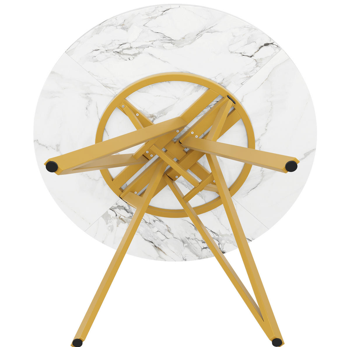 ESSTISCH 100x100x76 cm in Weiß und Gold aus MDF mit Marmoroptik auf goldenem Metallgestell - Goldfarben, Holzwerkstoff (100/100/76cm) - Modfu