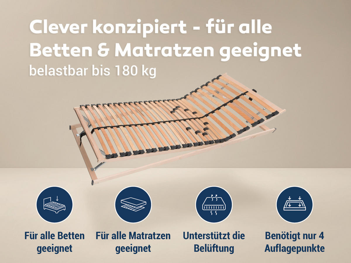 LATTENROST Max1 K+F, zur Selbstmontage, Größe: 80 x 200 cm - Braun, Holz (80/200cm) - Betten-ABC