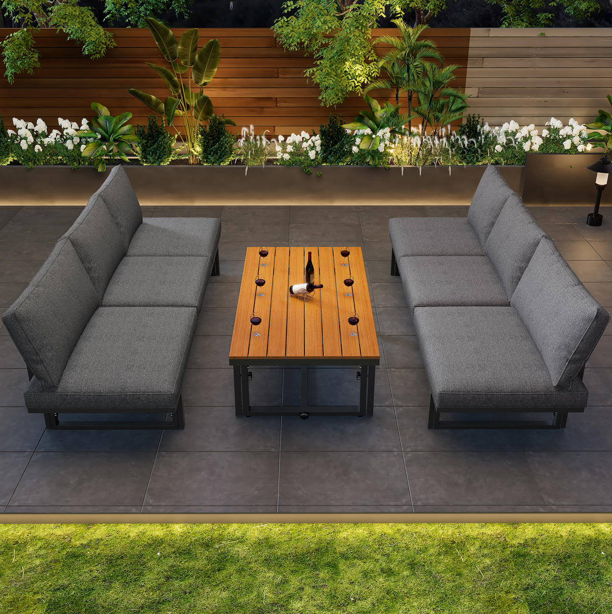 LOUNGEGARNITUR 186/64/70-76 cm Grau aus Eisen 2er Set - Grau, Metall - OKMYHOME