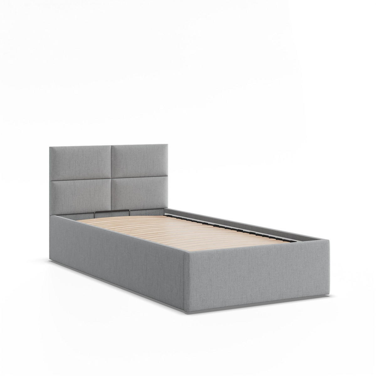 POLSTERBETT MIT KOPFTEIL 90x200 mit Bettkasten BORGO, Grau - Hellgrau, Textil (90/200cm) - Mebligo