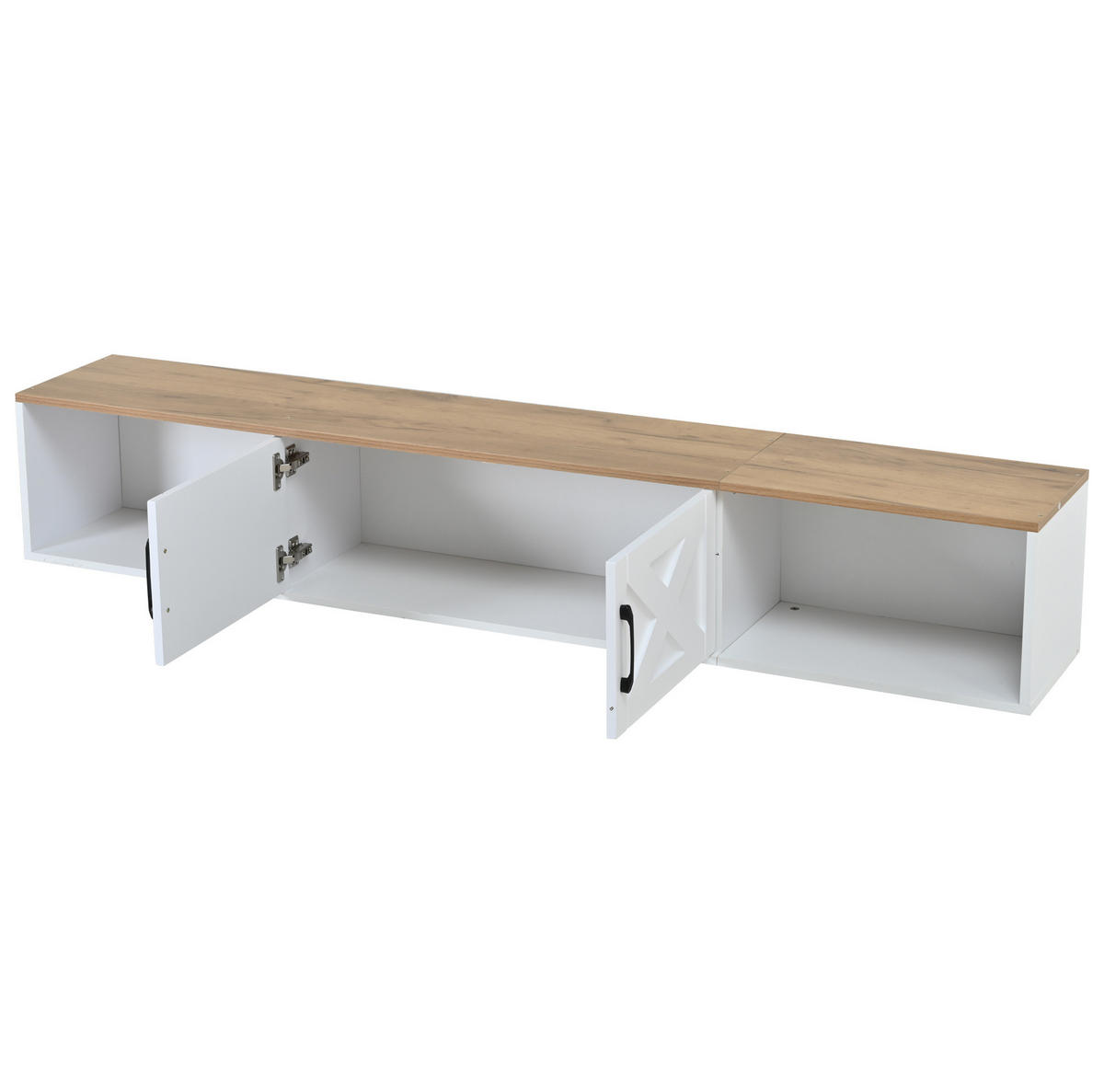 TV-WAND aus MDF 180x40x50 cm Weiß mit Hängevitrine, 4 Schränken und 1 Schublade - Weiß, Holzwerkstoff (180/50/40cm) - Modfu