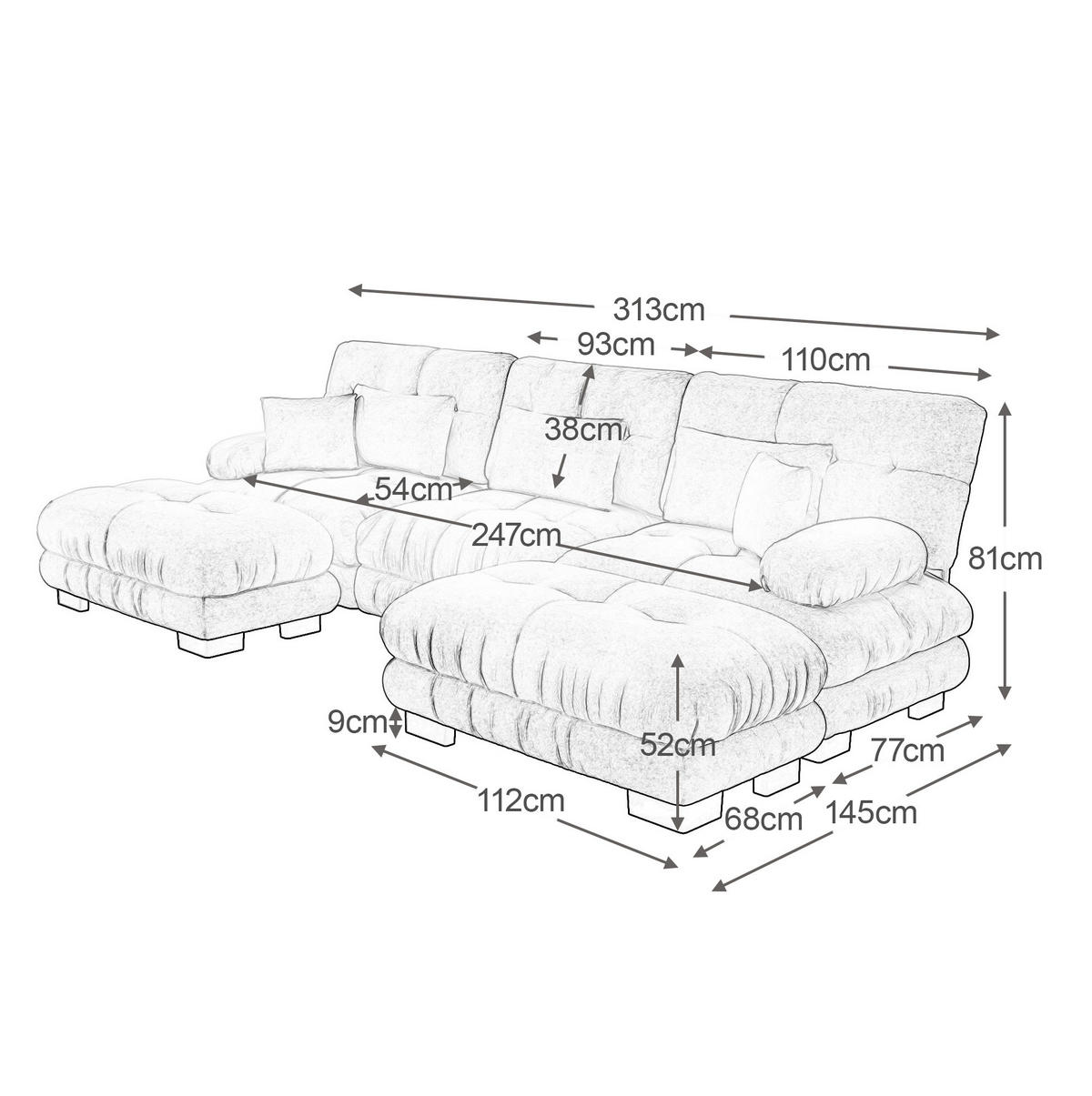 WOHNLANDSCHAFT aus Chenille in Braun mit Ottomanen modular - Braun, Textil (145/81/313cm) - Modfu