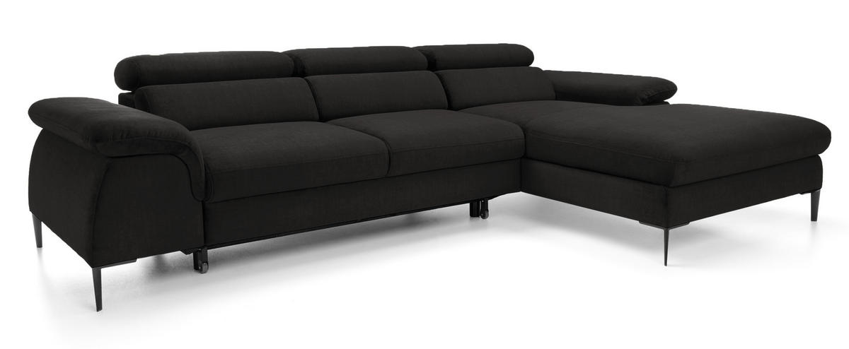 ECKSOFA L-Form 290 cm Amaro M mit Schlaffunktion, Rechts, Schwarz - Schwarz, Holz (182/288cm) - Emporius