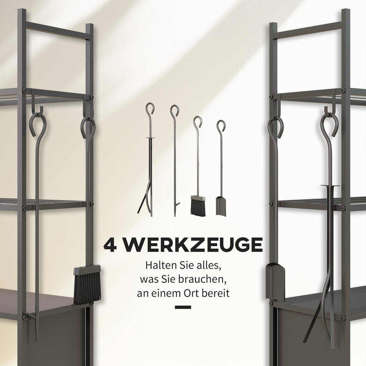 KAMINHOLZREGAL bis 60 kg - Schwarz, Metall (30/118/45cm) - Outsunny