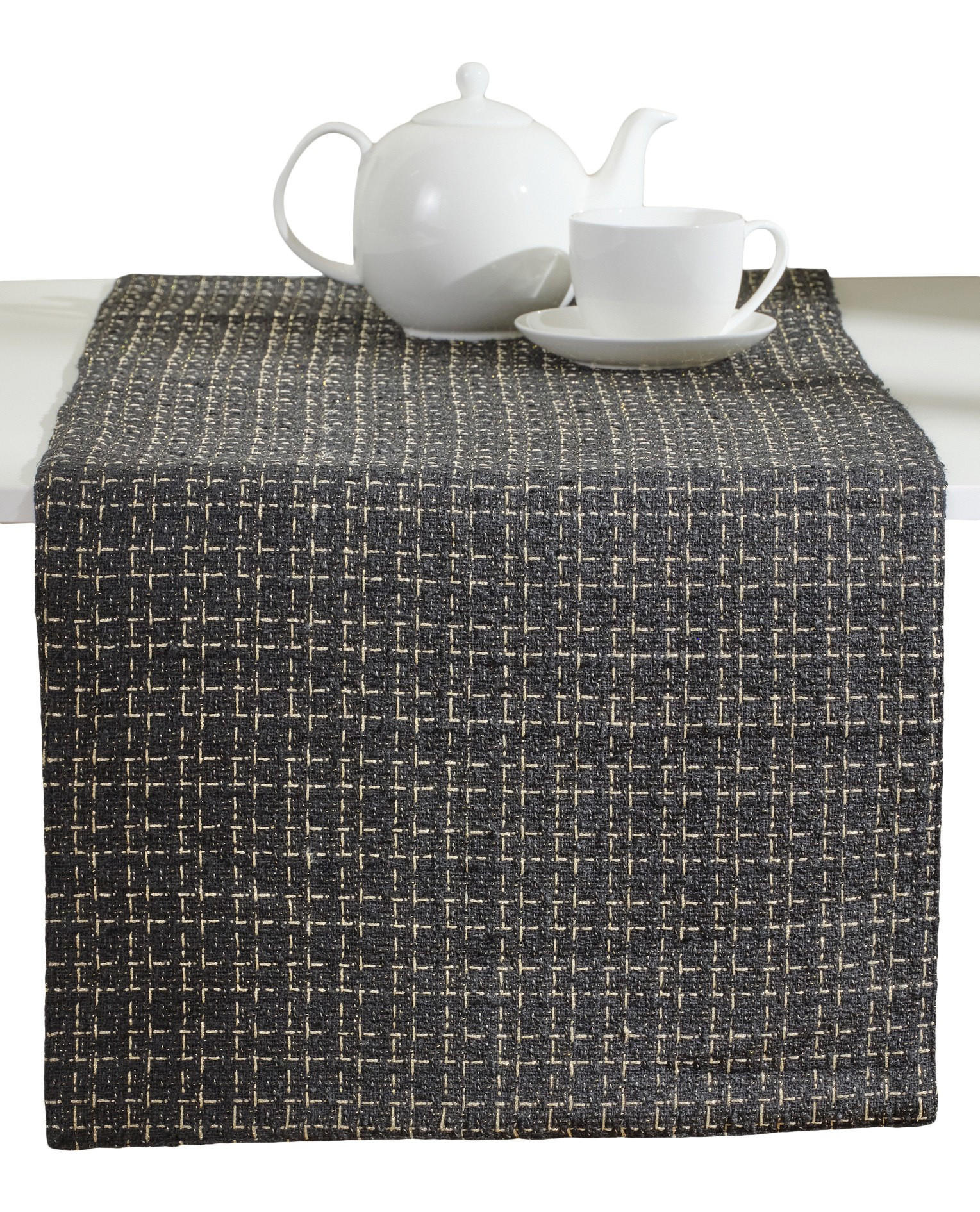 TISCHLÄUFER Balin - Schwarz, Textil (183/43/1cm) - home&you