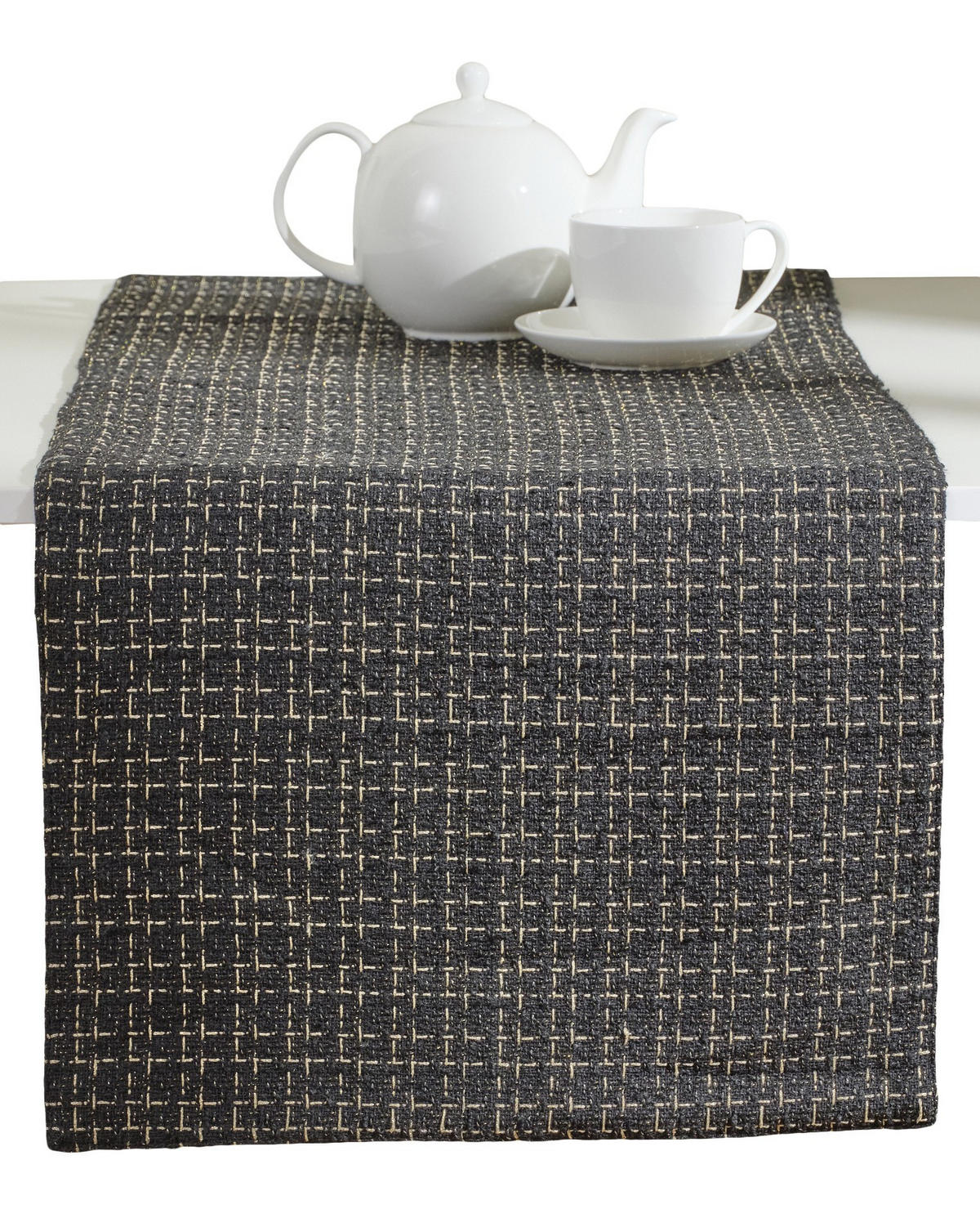 TISCHLÄUFER Balin - Schwarz, Textil (183/43/1cm) - home&you
