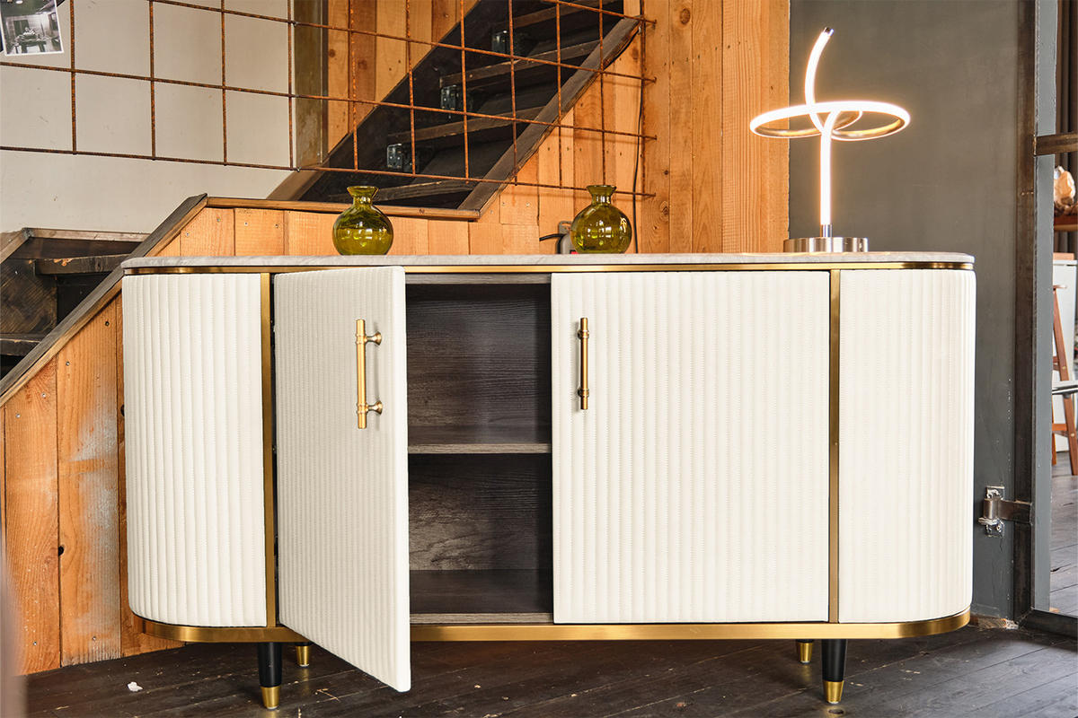 SIDEBOARD MARIA Weiß Kunstleder - Schwarz/Weiß, Stein/Metall (150/76/40cm) - KAWOLA