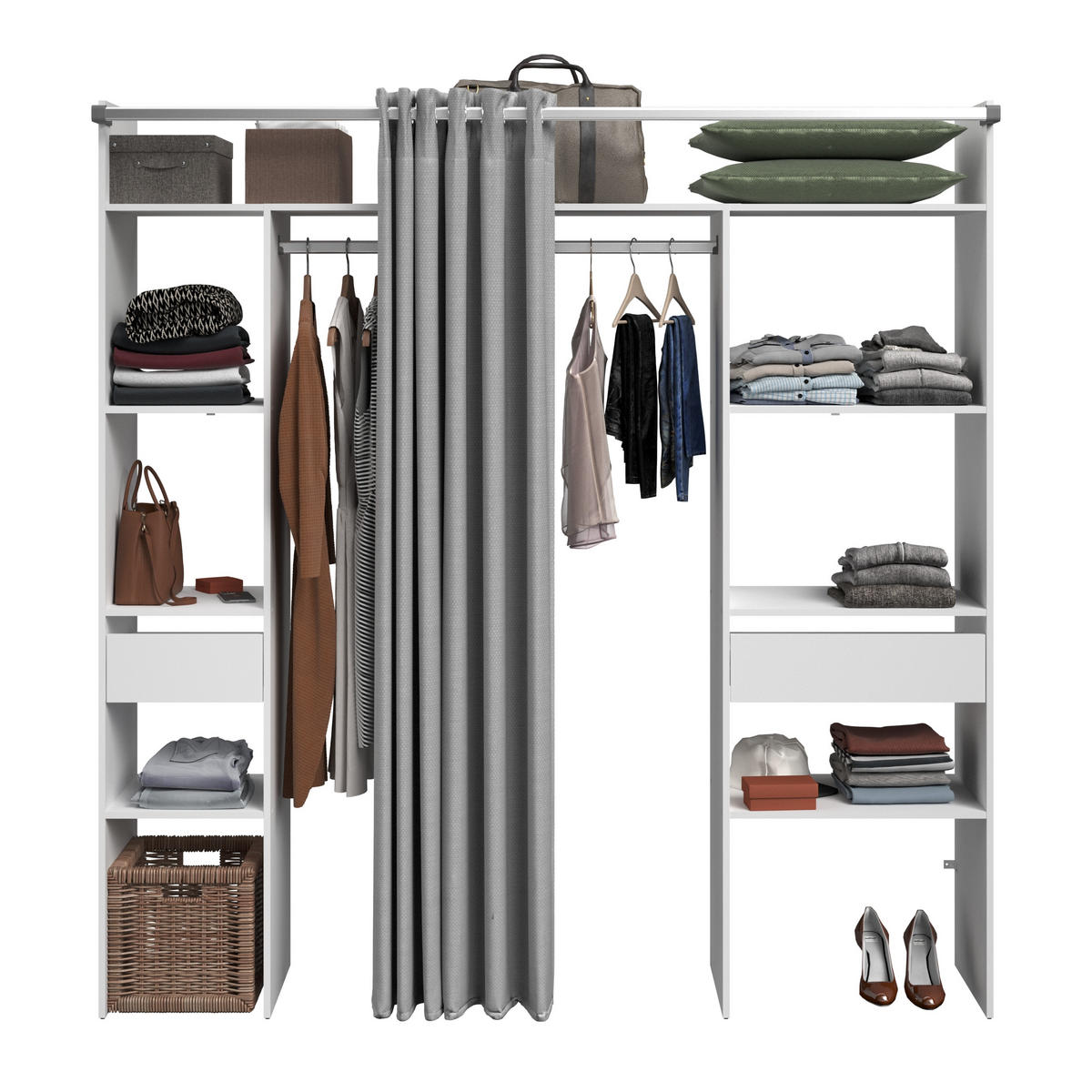 KLEIDERSCHRANK Combi 2 in Weiß von Parisot – Flexibler Stauraum in modernem Design – mit Vorhang - Weiß, Holzwerkstoff (80/200/120cm)