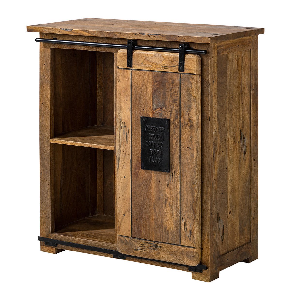 KOMMODE - Mango massiv / Eisen - Mango / Schwarz - Braun, Holz/Metall (90/100/45cm) - home24