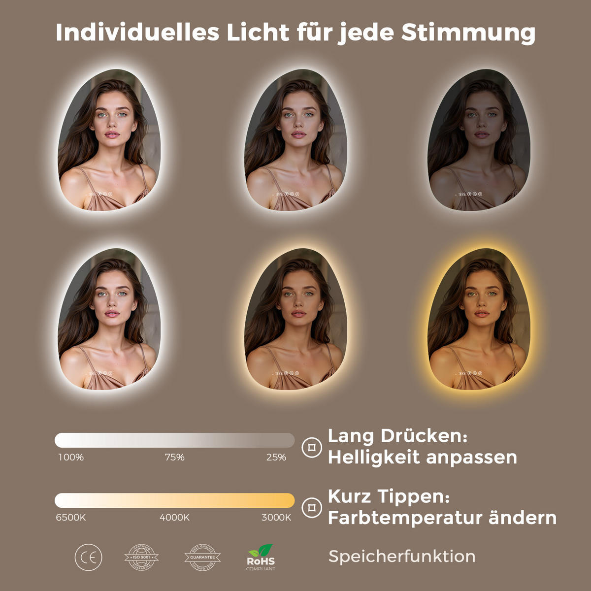 BADSPIEGEL MIT BELEUCHTUNG 85/50 cm asymmetrisch Bluetooth LED mit Antibeschlag - Transparent, Glas (85/50/3cm) - S'AFIELINA