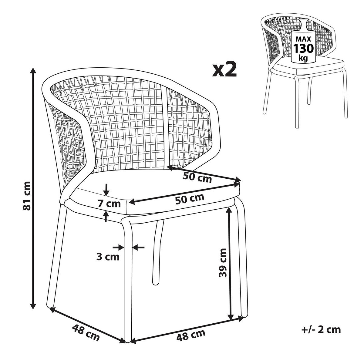 GARTENSTUHL 2er-Set Aluminium schwarz/grau Palmi - Schwarz/Grau, Metall (50/81/50cm) - Beliani