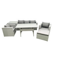 GARTENMÖBEL SET mit Sofa,Beistelltisch Polyrattan Hellgrau 6-Sitzer - Hellgrau/Grau, Glas/Kunststoff - Fimous