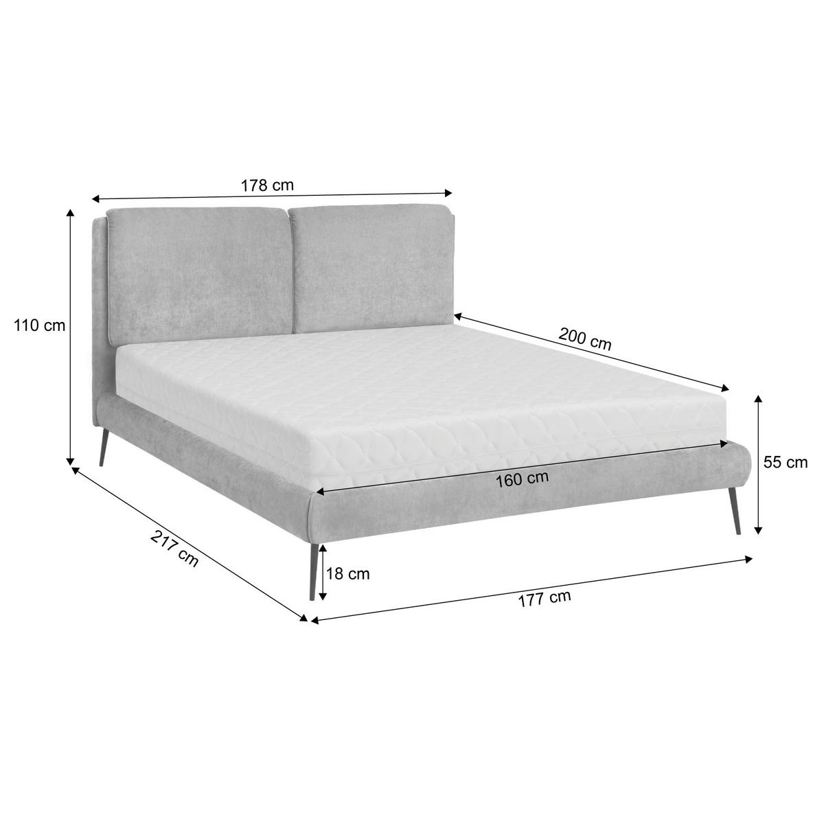 ČALOUNĚNÁ POSTEL Nuit, dvoulůžko 160x200 cm s taštičkovou matrací 26 cm, žinylková látka, šedá - šedá, textil (160/200cm) - Beautysofa