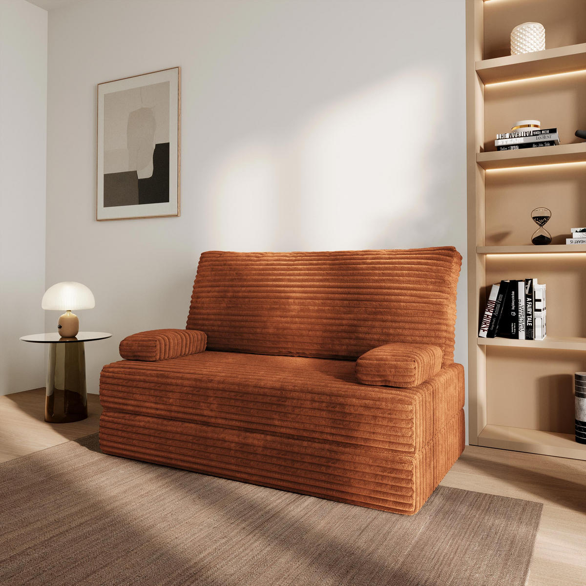 POHOVKA z pěny LADIA s funkcí spaní Manšestrová látka Hnědá - hnědá, textil (140/86/60cm) - MASSENO